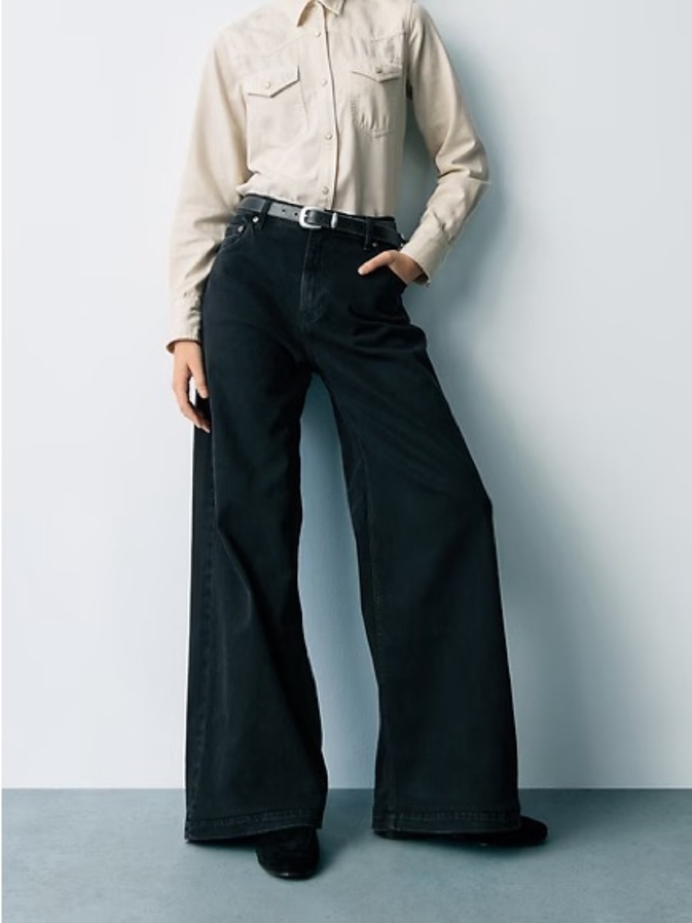 Gap high stride wide leg jeans tall washed black
